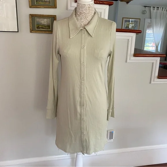 Line & Dot | Dresses | Line Dot X Revolve Sage Green Ribbed Jersey Knit Button  Front Shirt Dress L | Poshmark